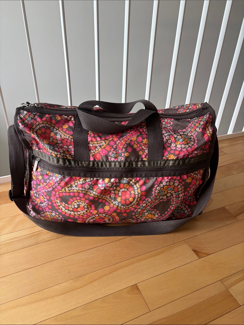 Le Sportsac - Floral Paisley Travel Duffel Bag - Pink & Grey